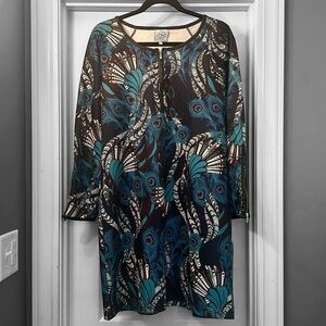 Tracy Negoshian Penelope Peacock Print Dress